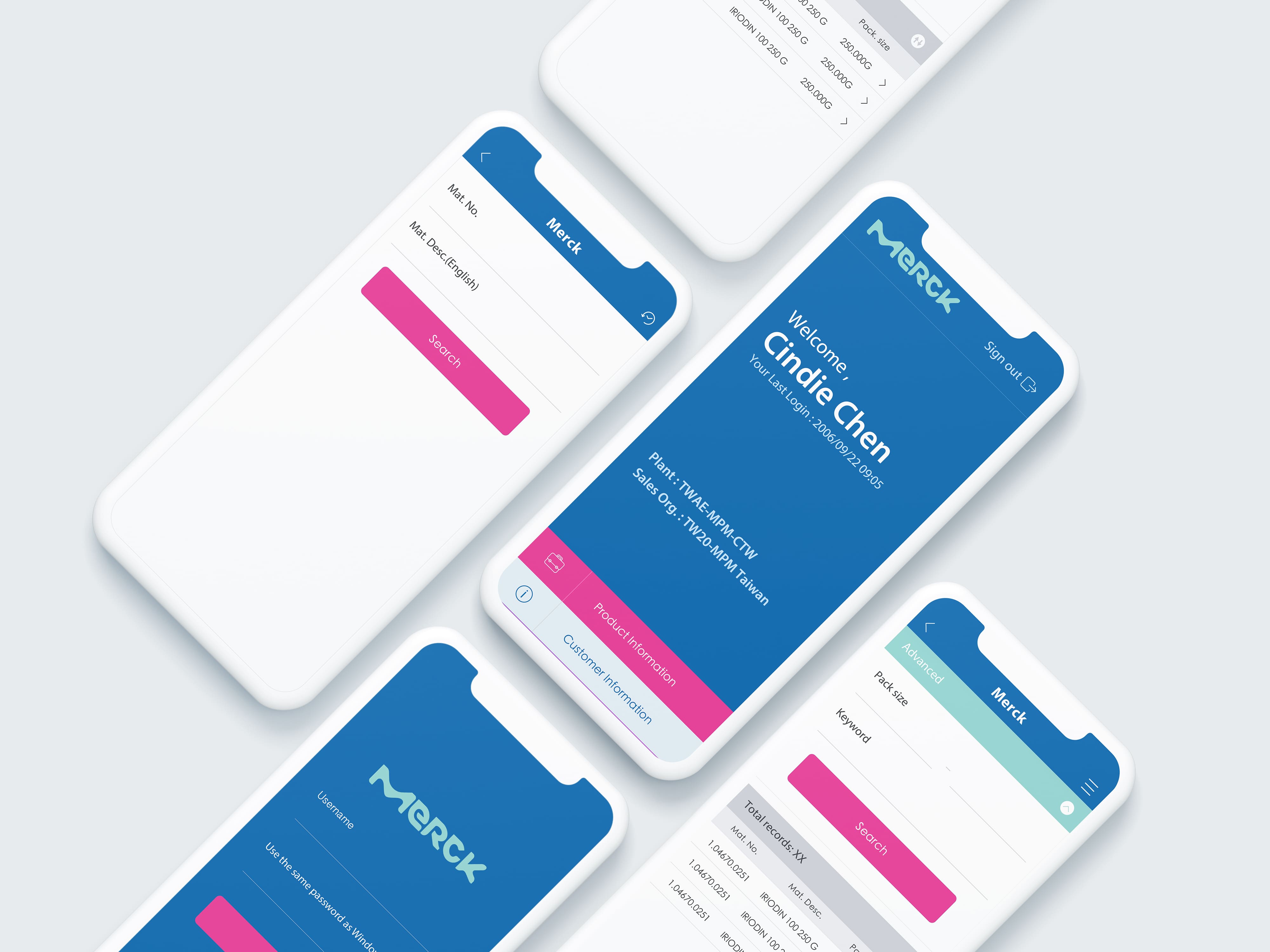 MERCK app UI design